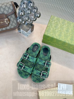 GUCCI Women's Multicolor slide sandal Canvas Green 2021 Collection