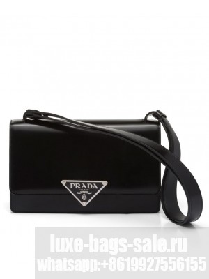 Prada Embleme Brushed-Leather Bag Black