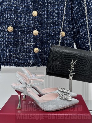 Roger Vivier Flower Strass Buckle 8.5cm Slingback Pumps in Glitter