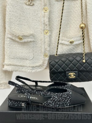 Chanel Strass & Grosgrain Slingback Flat G31318 Black 2024