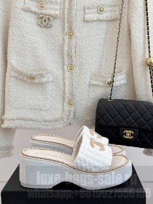 Chanel Thick-soled Chain CC Slide Mule White 2025 