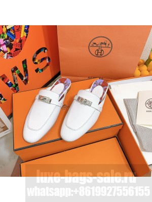 Hermes Oz Mule in Smooth Calfskin with Iconic Kelly Buckle White 2022 Collection
