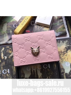 Gucci Signature Card Case with Cat 548057 Pink 