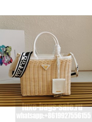Prada Raffia tote bag 1BG835 white
