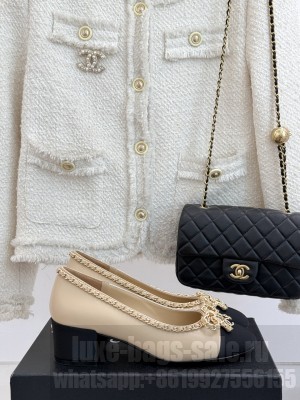 Chanel Calfskin Pumps with Chain Bow Beige 2025
