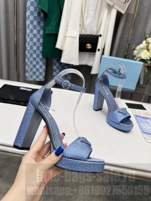 Prada Crystal 11cm Heel Sandals Blue