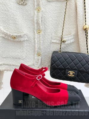 Chanel Chanel Women's 7cm Suede & Grosgrain Mary Janes Pumps Red