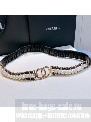 Chanel Pearl Lambskin Pleated Chain Belt AA7481 Black  2021 Collection