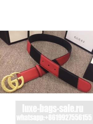 Gucci Width 4cm Diagonal Leather Belt Black/Red with Textured Double G Buckle