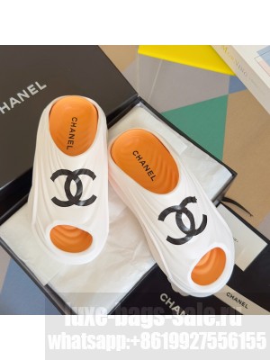 Chanel Unisex Slide Sandals White/Orange