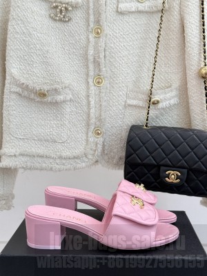 Chanel Quilted Lambskin Heel Slides Sandal 5cm with Foldover G45474 Pink 2025