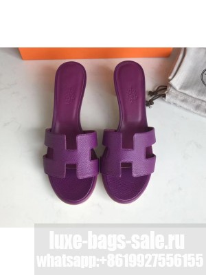 Hermes Heel 5cm Oasis Slipper Sandals in epsom Leather purple