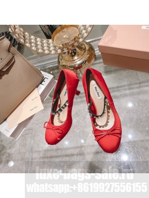 Miu Miu Satin 85 mm varnished heel elasticized knit strap Pumps 09
