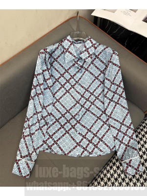 Gucci Women's Printed Silk Crepe De Chine Shirt Blue