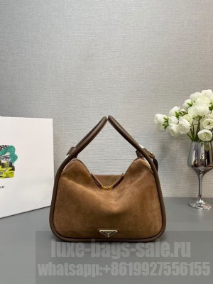 Prada Darling suede handbag 1BA451 Cocoa Brown