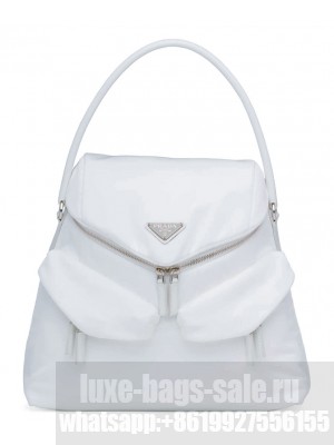 Prada Signaux Nylon And Leather Hobo Bag 1BC160 White