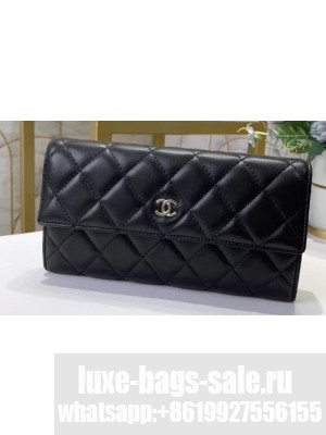 Chanel Classic Long Flap Wallet 31502 Lambskin Black
