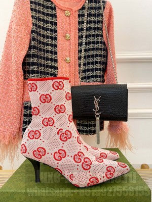 Gucci Women's GG Knit Ankle Boots 718378 Red