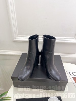 Chanel Calfskin Leather Heel Ankle Boots 9cm Black 2024 