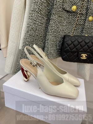Dior Rhodes Calfskin Slingback Pumps White 2022 Collection