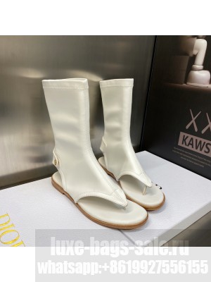 Dior Spirit Open Toe Flat Thong Boots in White Stretch Leather 2023