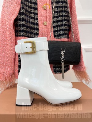 Miu Miu 75mm Calfskin patent leather White Booties
