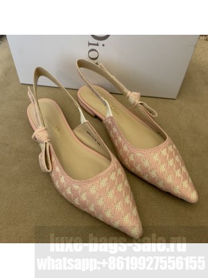 Dior J'Adior Slingback Ballerina Flat in Cotton Embroidery with Micro Houndstooth Light Pink 2022 Collection