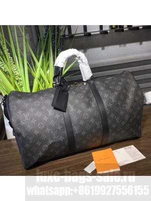 Louis Vuitton Keepall 50 Bandouliere Duffle Bag Monogram Eclipse Canvas Fall/Winter 2017 Collection M40568, Black