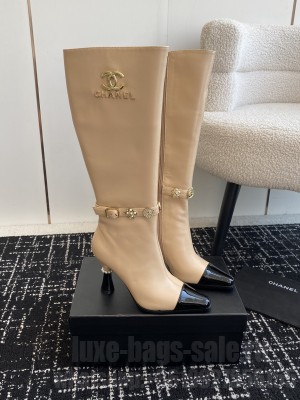 Chanel Calfskin with Charms Buckle Strap High Heel Boots Black 2024