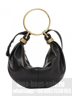 Chloe Small Bracelet Hobo Bag In Grained Leather Black
