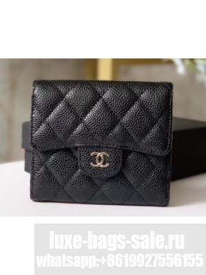 Chanel Classic Small Flap Wallet 31528 AP0231 Grained Calfskin Black/Silver
