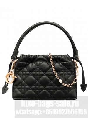 Dior Lady Dior Top Handle Drawstring Mini Bag S0981 Black