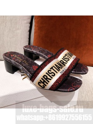 Dior Dway Embroidered Cotton Heel Slide Sandals 5cm Beige/Dark Blue Spring/Summer 2021 Collection