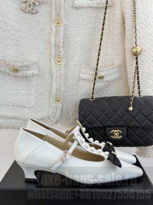 Chanel Goatskin & Imitation Pearls with bow Mary Janes white 2025