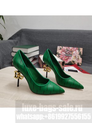 DOLCE & GABBANA Heel 10.5cm Crystal pointed toe Green Print Calfskin Leather Pumps 2022