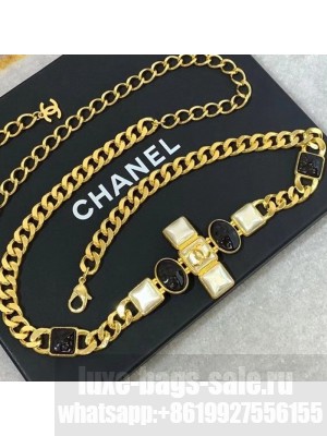 Chanel Resin Stone Chain Belt AB5072 Pearly White/Black  2021 Collection