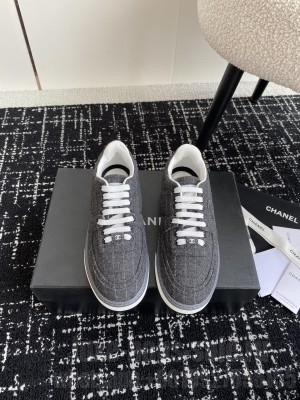 Chanel Wool & Mixed Fibers Dark Gray & White G46011 Sneakers