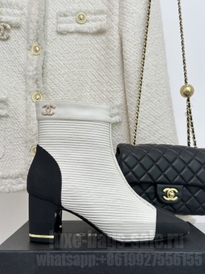 Chanel 8.5cm Lambskin & Grosgrain Boots Black,White