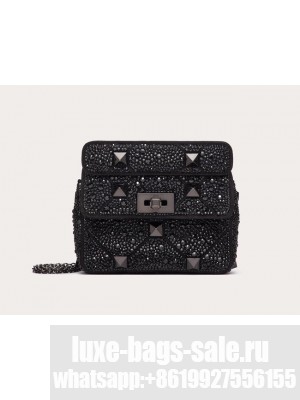 VALENTINO GARAVANI small Roman Stud soft sheep leather chain shoulder bag 2288 Black