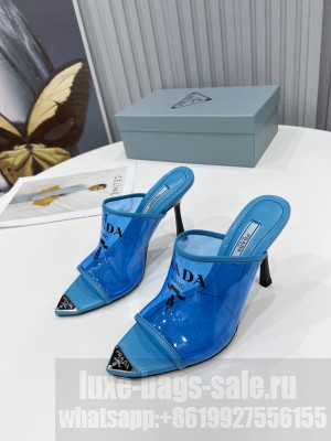 Prada 10cm TPU Mules Transparent Slides 2022 Collection Blue