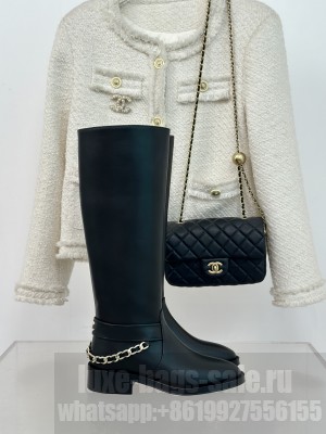 Chanel Women's Calfskin Chain High Boots Black 2024 