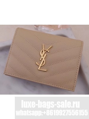 Saint Laurent Monogram Card Case in Grained Embossed Leather 530841 Beige/Gold