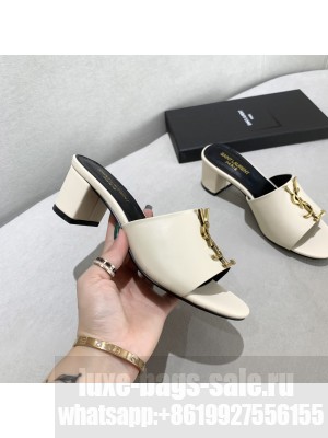 Saint Laurent YSL Calfskin Mules 5cm 06 White 2021 Collection