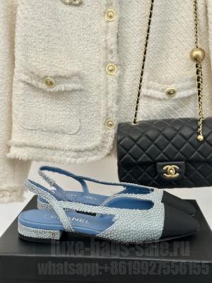 Chanel Strass & Grosgrain Slingback Flat G31318 Light Blue 2024