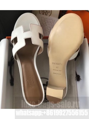 Hermes Heel 5cm Oasis Slipper Sandals in Swift Box Calfskin White 03