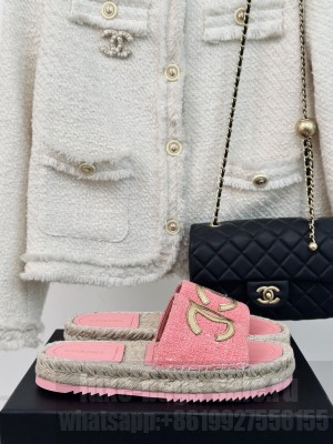 Chanel Tweed Espadrilles Slide Mules Pink 2