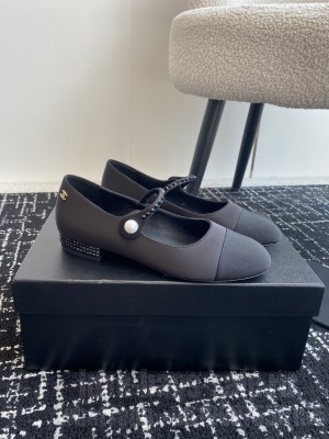 Chanel Women's Mary Jane Ballet With Crystal Velvet & Grosgrain Flat Black