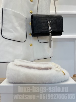 CELINE SHEARLING FLATS WHITE