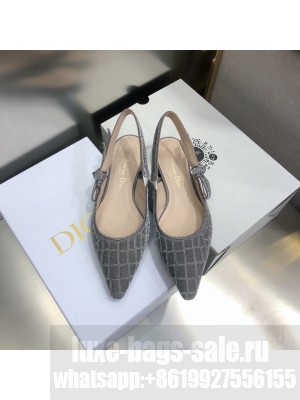 Dior J'Adior Slingback Flat in Grey Crocodile-Effect Embroidered Velvet 2021 Collection