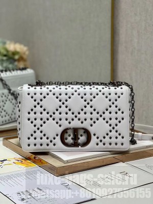 DIOR CARO MACROCANNAGE POUCH Macrocannage Calfskin with Star Motif C3136 white&black